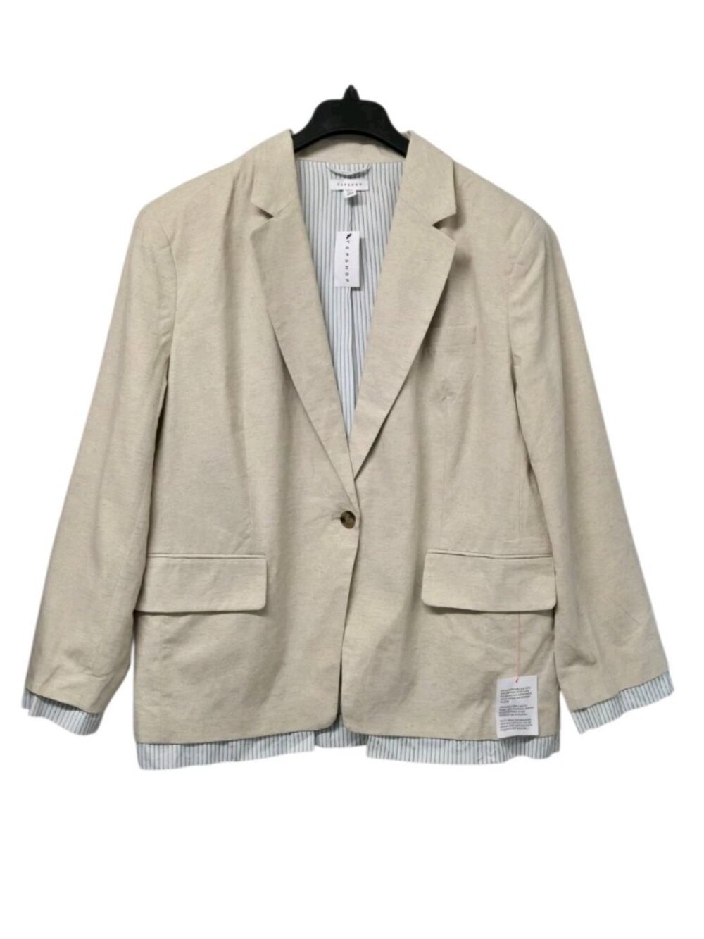 Topshop  Womens 12 Beige Oversized Cotton Linen Blend Blazer Raw Edge Lining